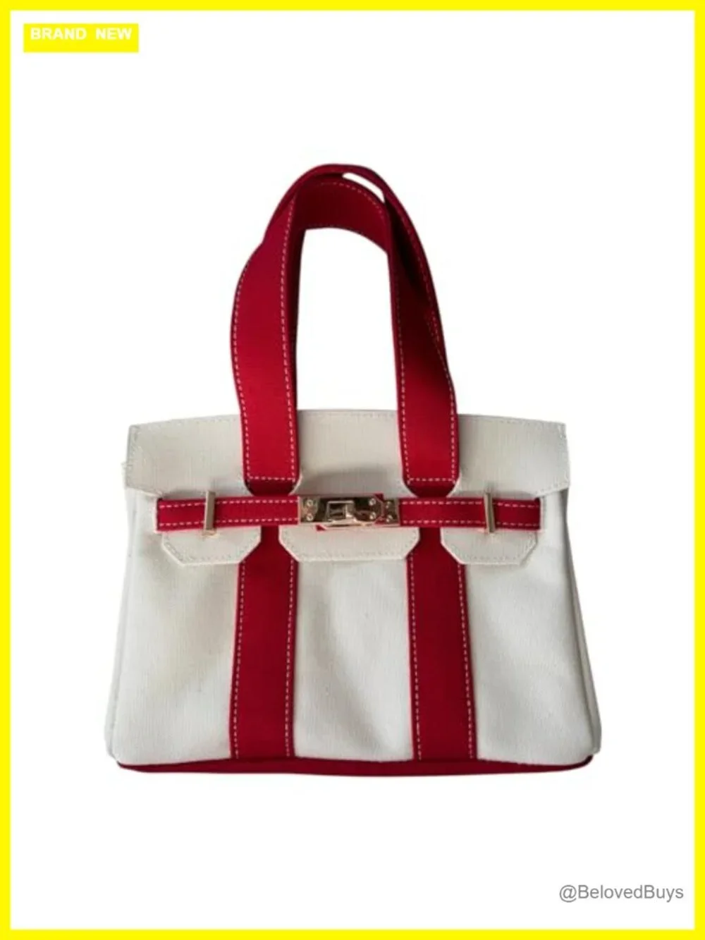 Canvas Mini Tote Bag with 8 Pockets Distressed Gold Hardware